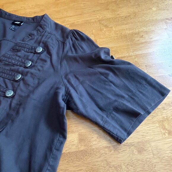 Size 12 H&M black military style top with silver buttons and short sleeves - Picture 11 of 14